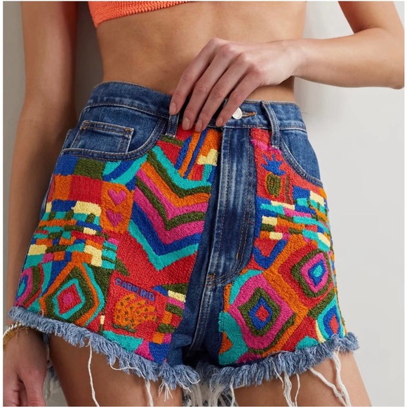 FARM Rio Colorful Patterned Denim Shorts - Picture 1 of 8